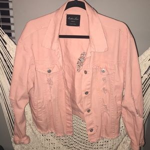 Pink Distressed Denim Jacket